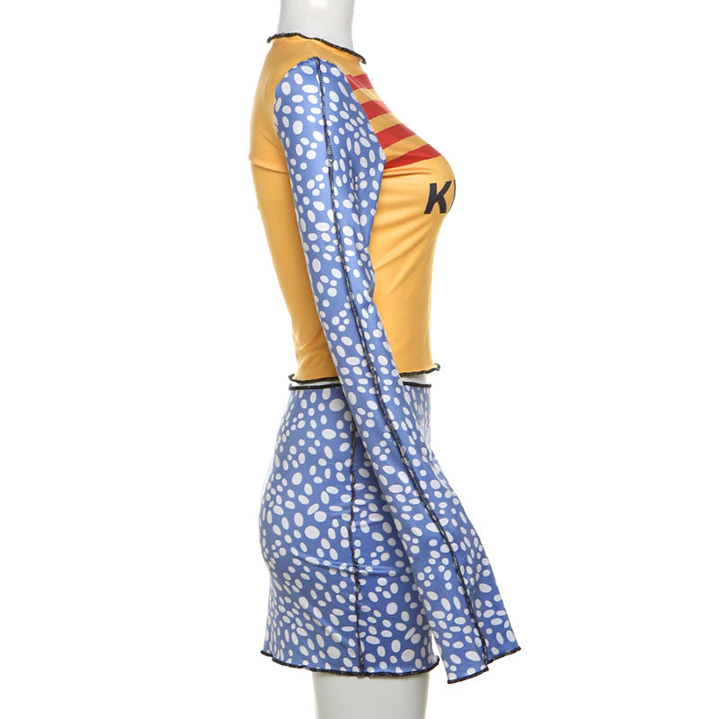 Autumn Sexy Slim Long Sleeve Top High Waist Slim Short Skirt Two Piece Set 7