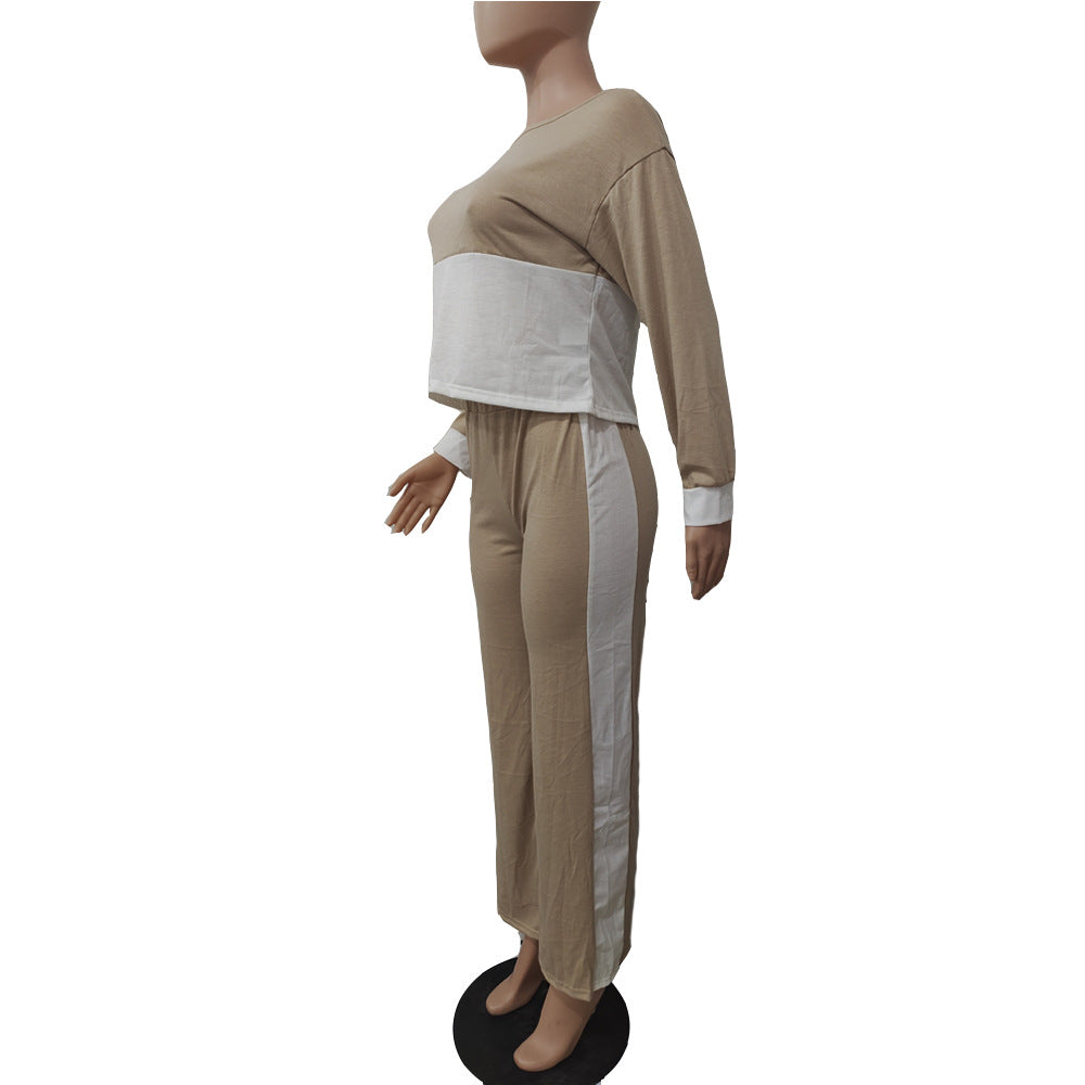 Women's Contrast Color Patchwork Casual Two Piece Pants Set 16