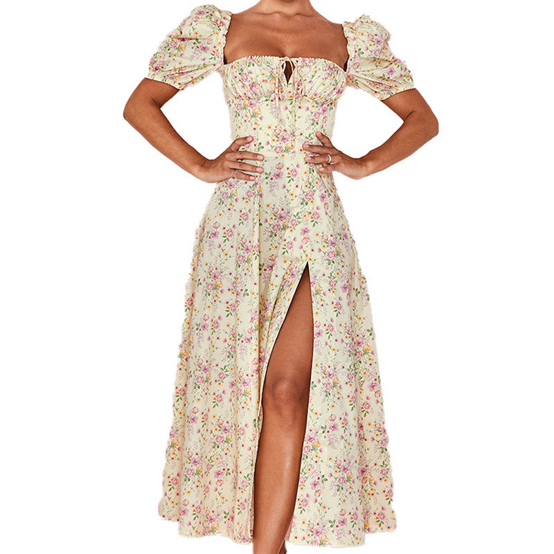 Square Neck Long Floral Summer Dress 13