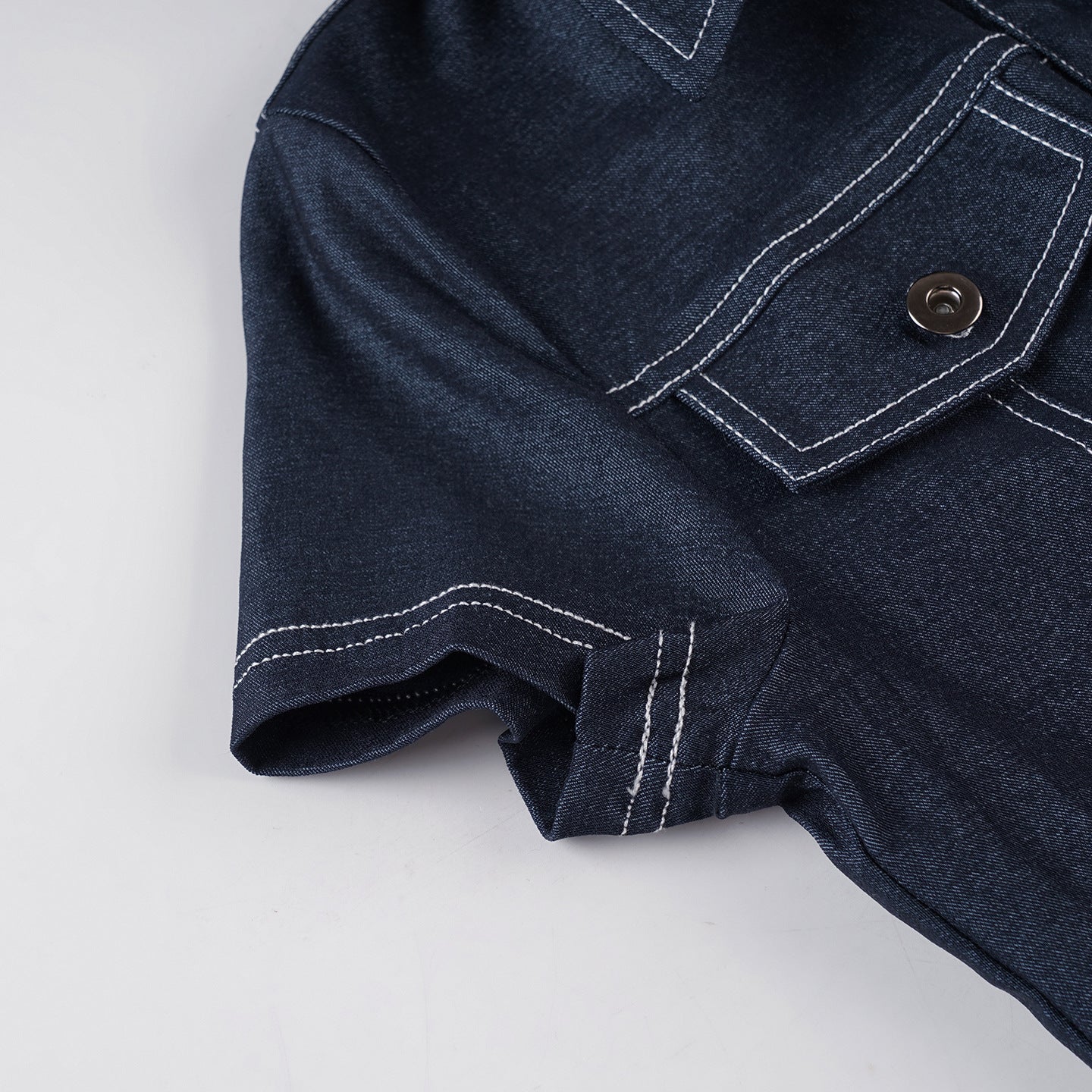 Women's Street Style Chic Turn-Down Collar Slim Waist Short Sleeve Denim Shirt 11