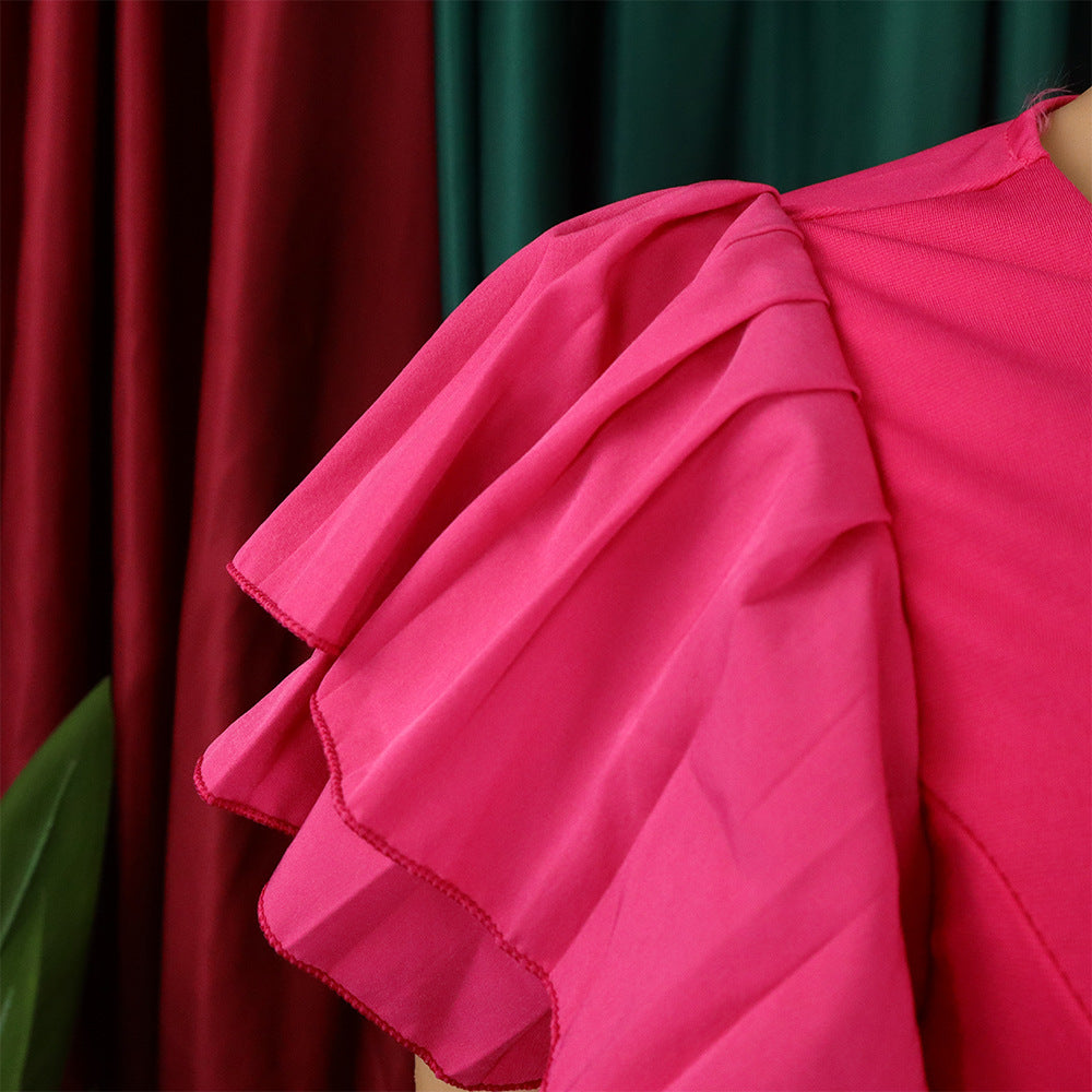 Belted Plus Size Women'smesh See-Through Sexy Pleated Wide Leg Slim Waist Jumpsuit 11