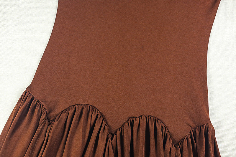 Women Slash Solid Pleated Elegant Turtleneck Long Sleeve Bodycon Dress 17