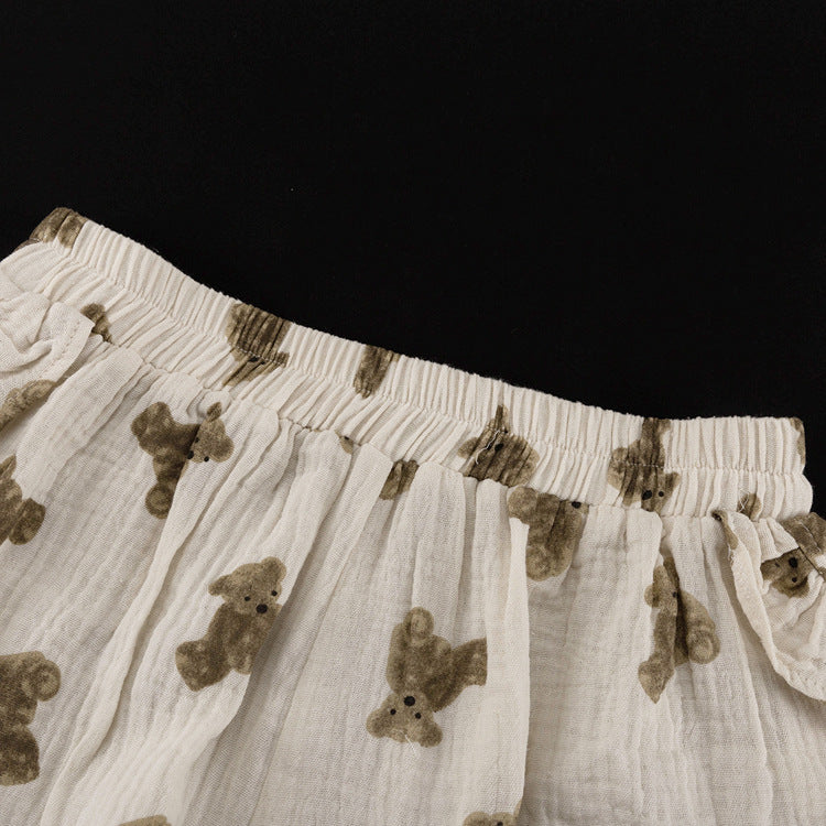 Women Printed Ruffled Bell Bottom Top and Shorts Two-Piece Set 7