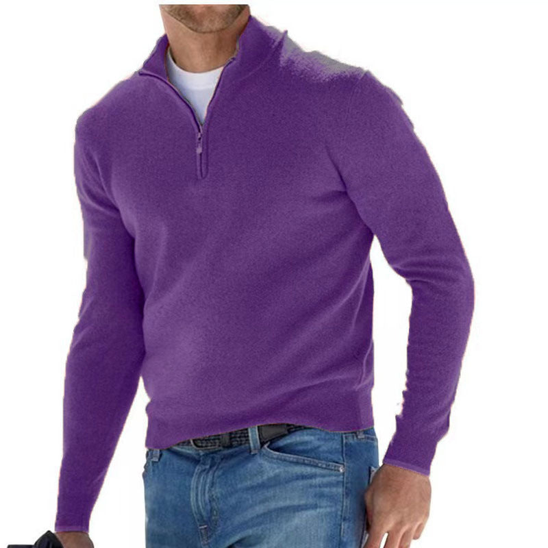 Men's Autumn Long Sleeve V-Neck Zipper Casual Top 5
