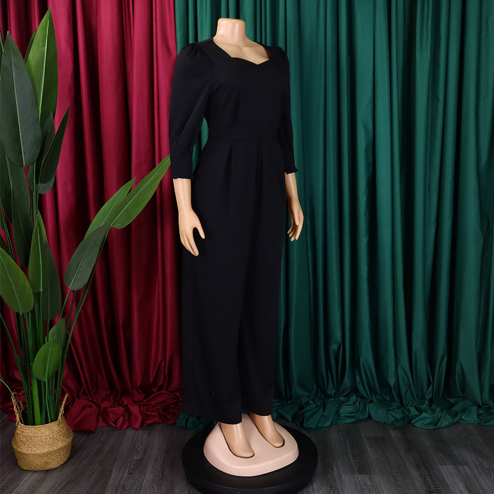 Plus Size African Women Long Sleeve Solid Loose Wide Leg Jumpsuit 35