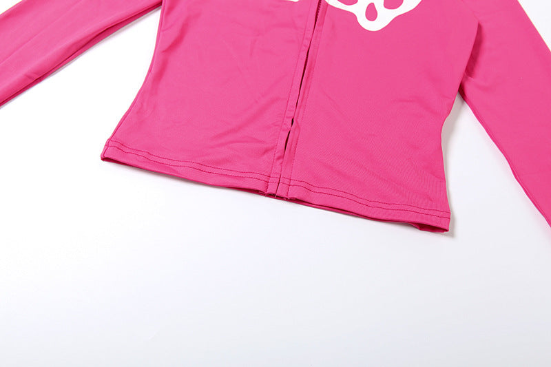 Women Fall/Winter Hooded Letter Print Zipper Top and Pants Two-Piece Set 48