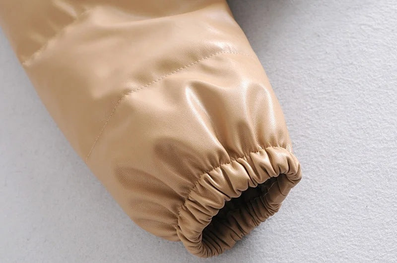 Leather Casual solid color leather cotton-padded Stand Collar jacket 47