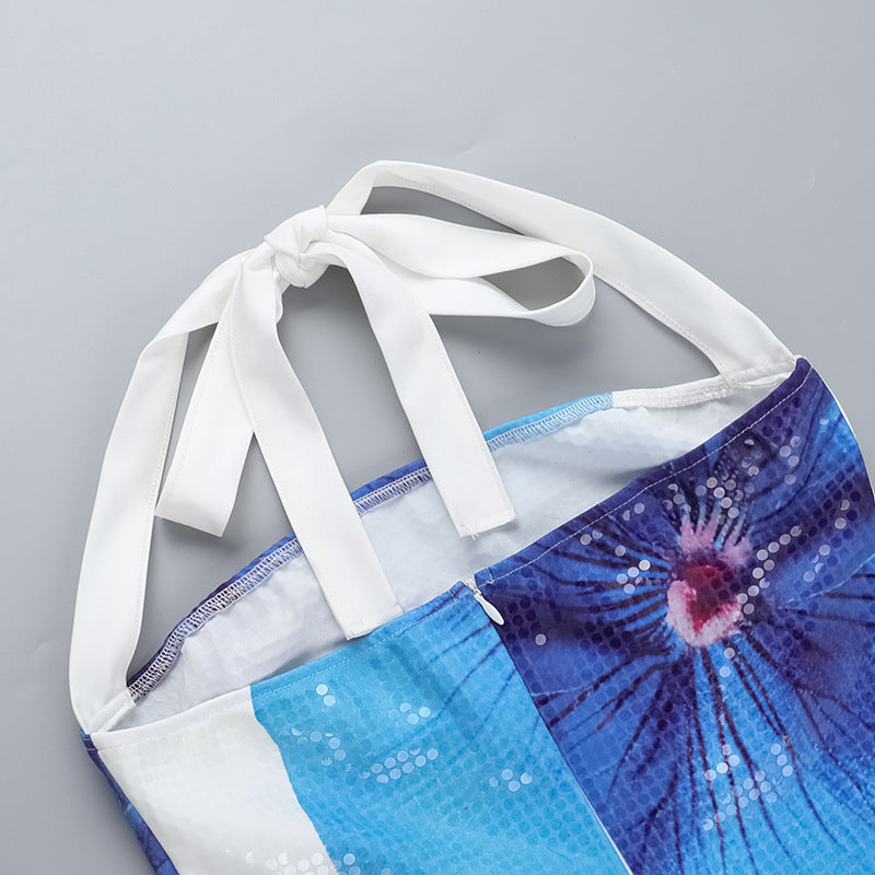 Autumn Floral Sequin Halter Neck Women's Chic Bodycon Dress 24