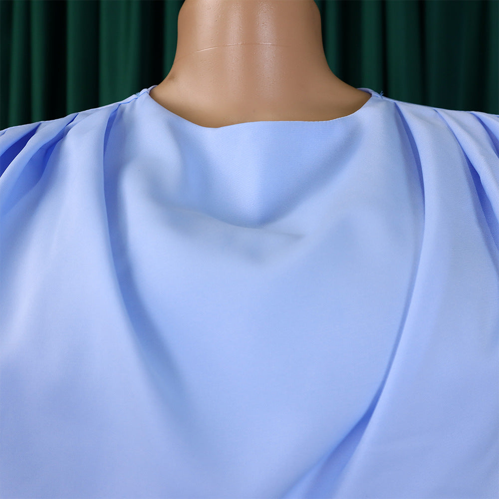 Plus Size African Women Chic Elegant Pleated Career Solid Dress 27