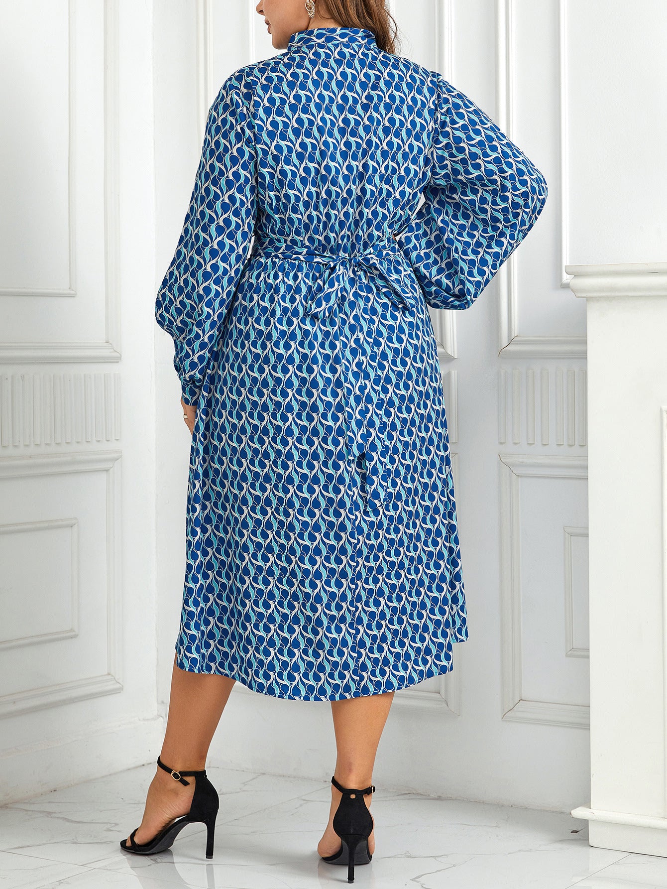 Plus Size Women Printed Puff Sleeve Dress