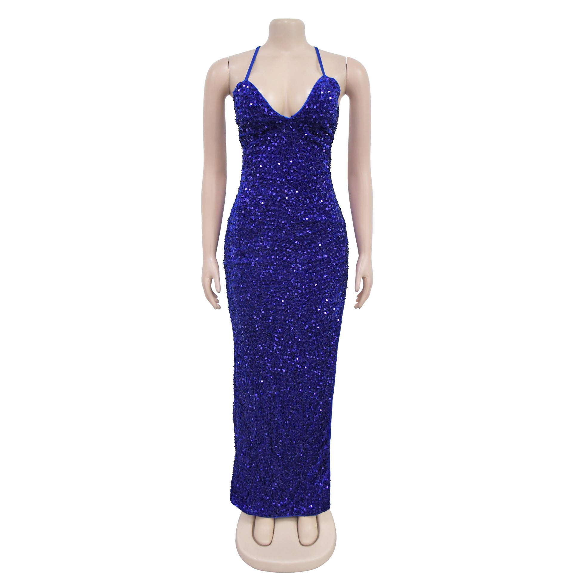 Women's Fashion Sequin Strap Backless Slit Evening Dress 23