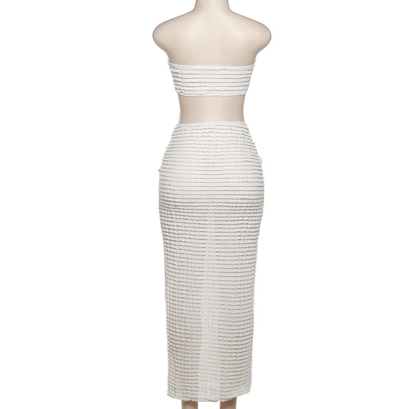 Autumn women's sexy Strapless top high waist slim long skirt two piece set for women 11