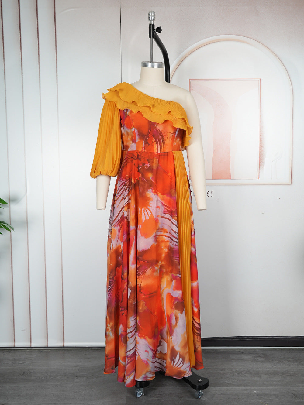 Plus-size African print off-shoulder spring/summer chiffon dress 8