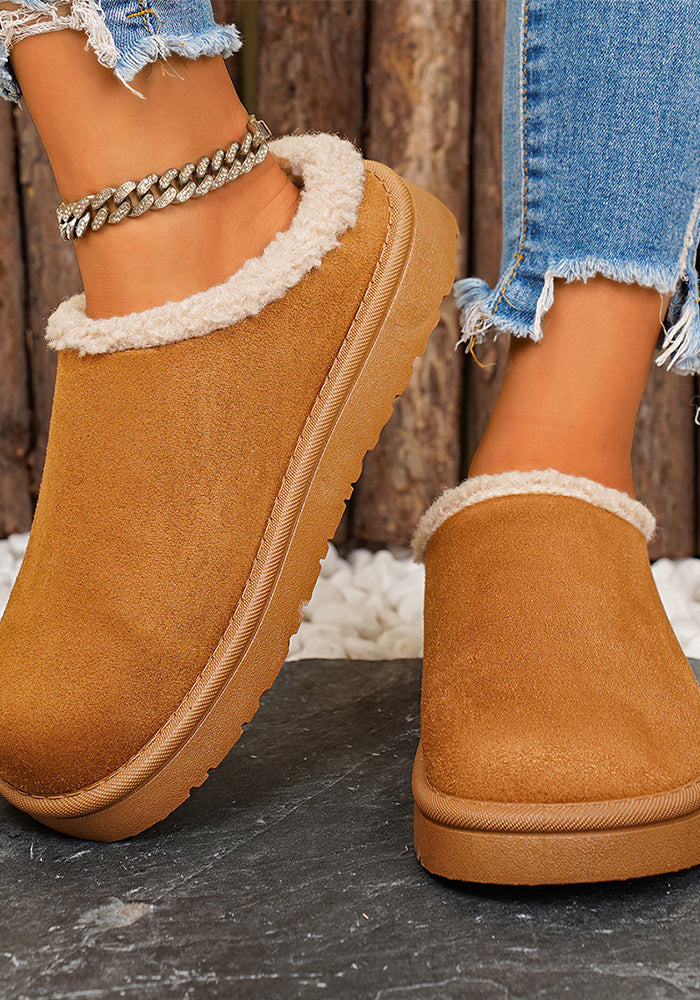 Women's Winter Plush Warm Fleece Soft Sole Round Toe Flat Bottom Slippers