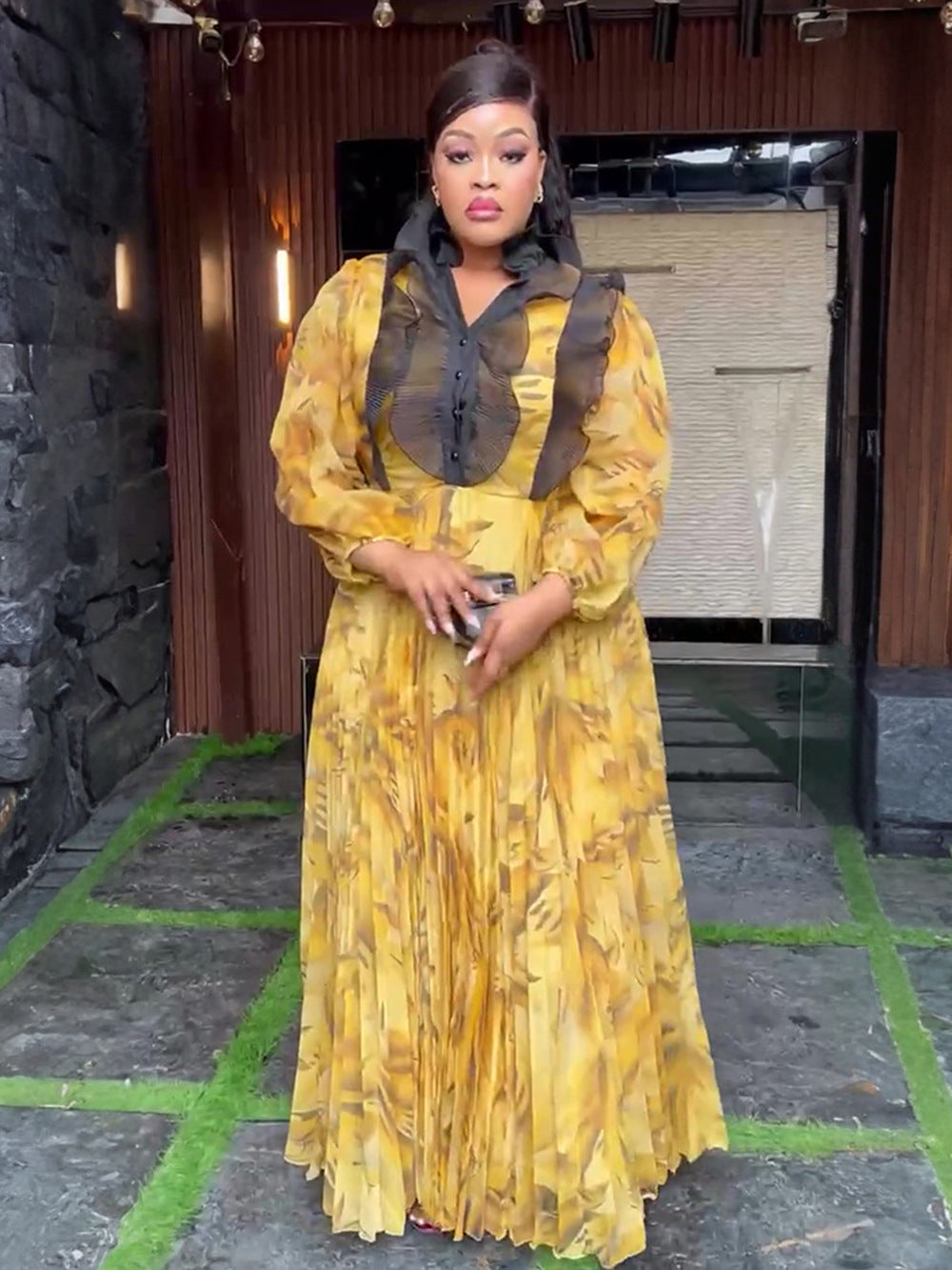 Elegant Long Dress Pleated African Plus Size Women's Print Chiffon Dress 6