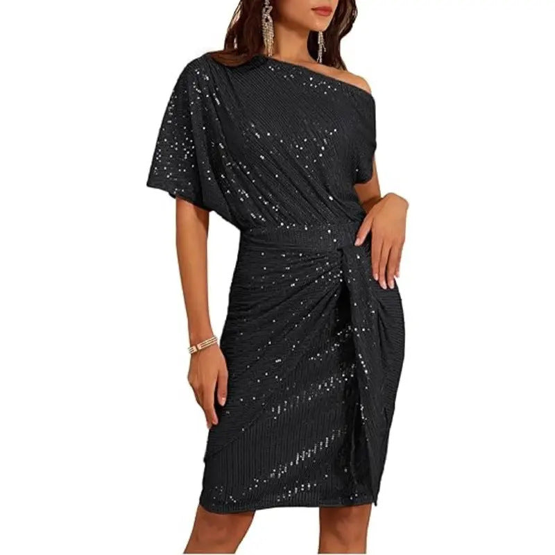 Women's Trendy & Fashionable Slash Shoulder Glitter Party Dress 11