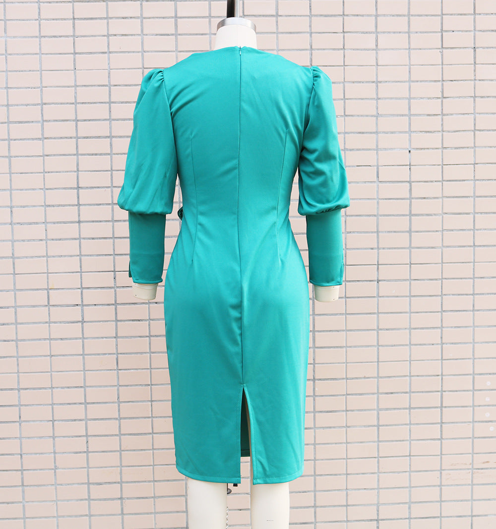 Women Puff Long Sleeve V Neck Bodycon Dress 18