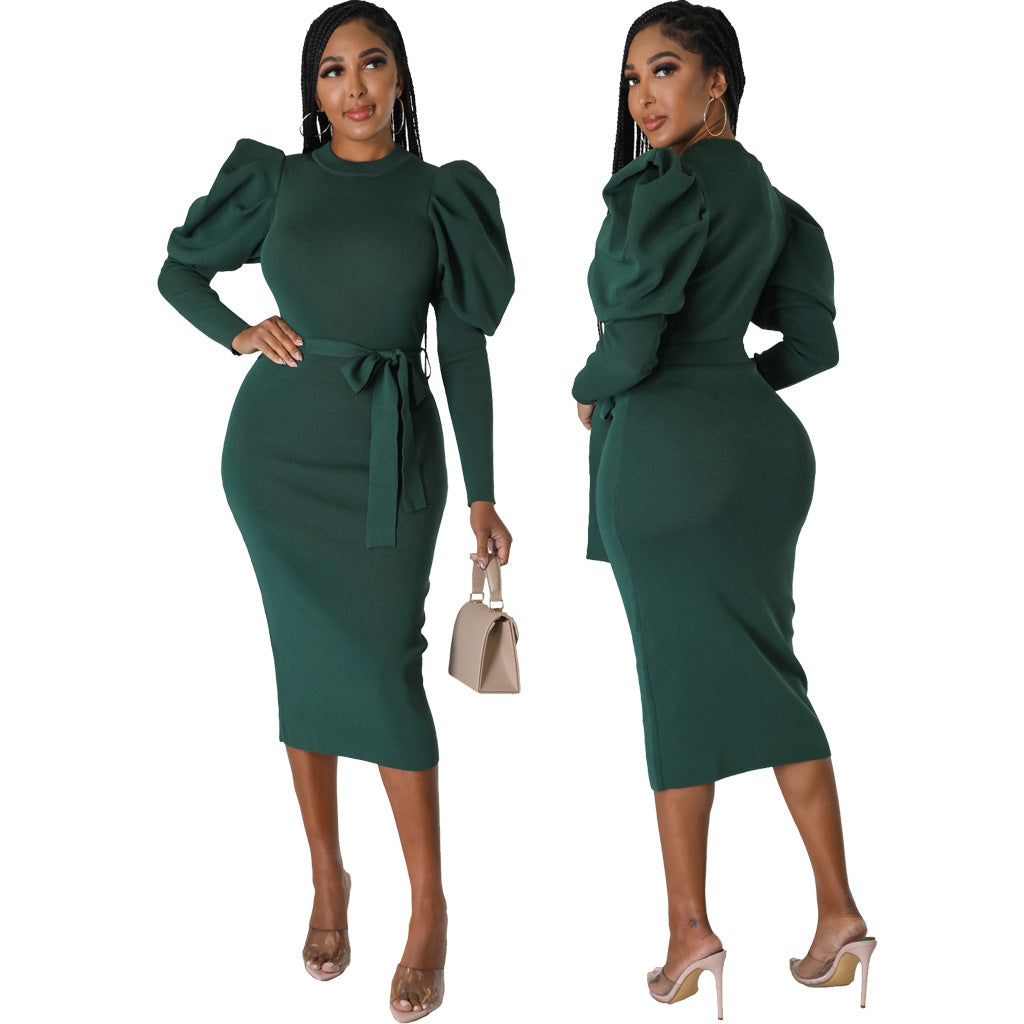 Sexy And Fashionable Solid Color Round Neck Slim Dress For Women 5