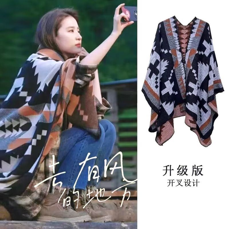 Women shawl blanket ethnic style cloak coat cloak scarf 21