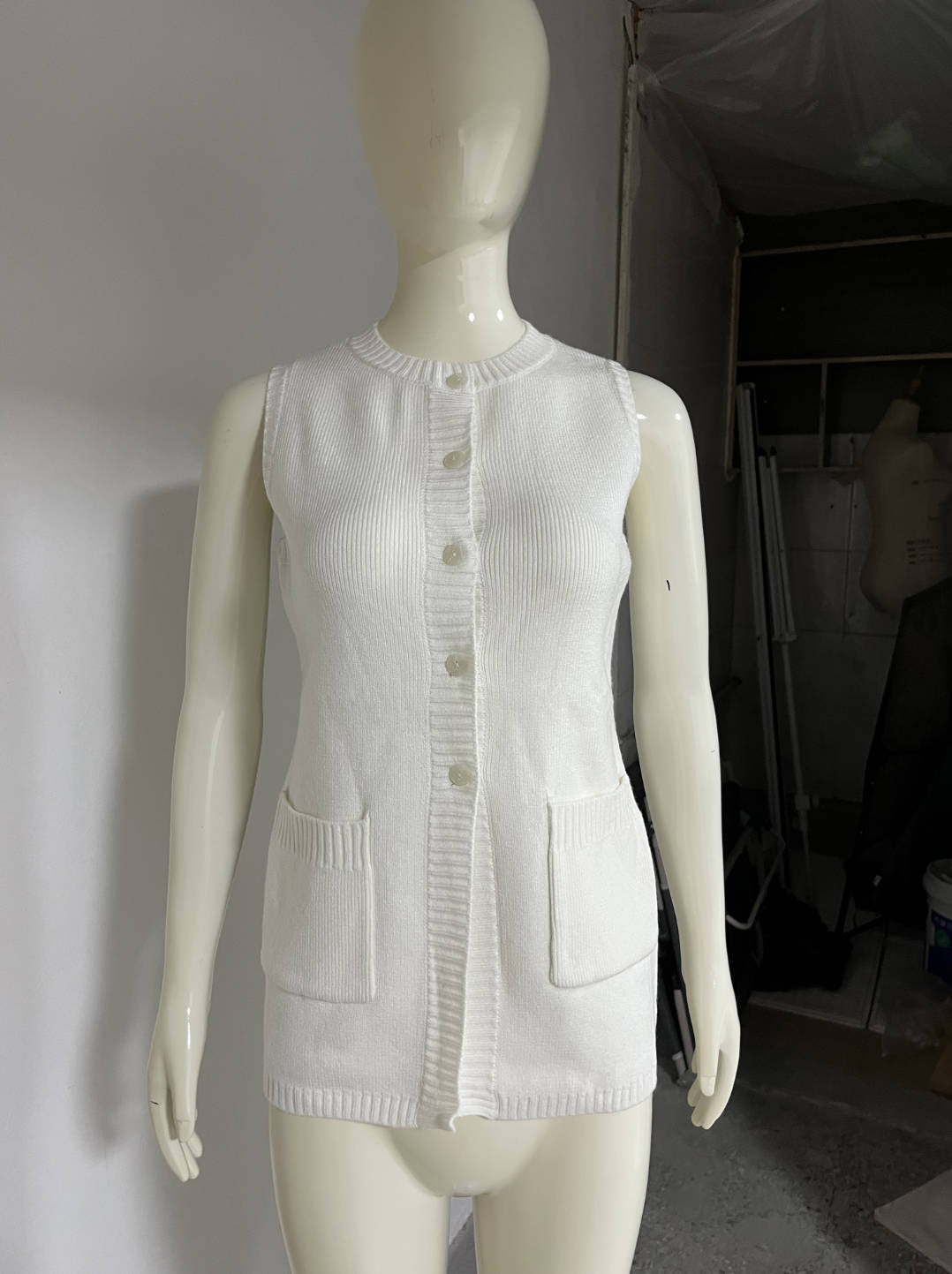 Women Sleeveless Pocket Knitting Vest and Slit Skirt Two Piece Set 14