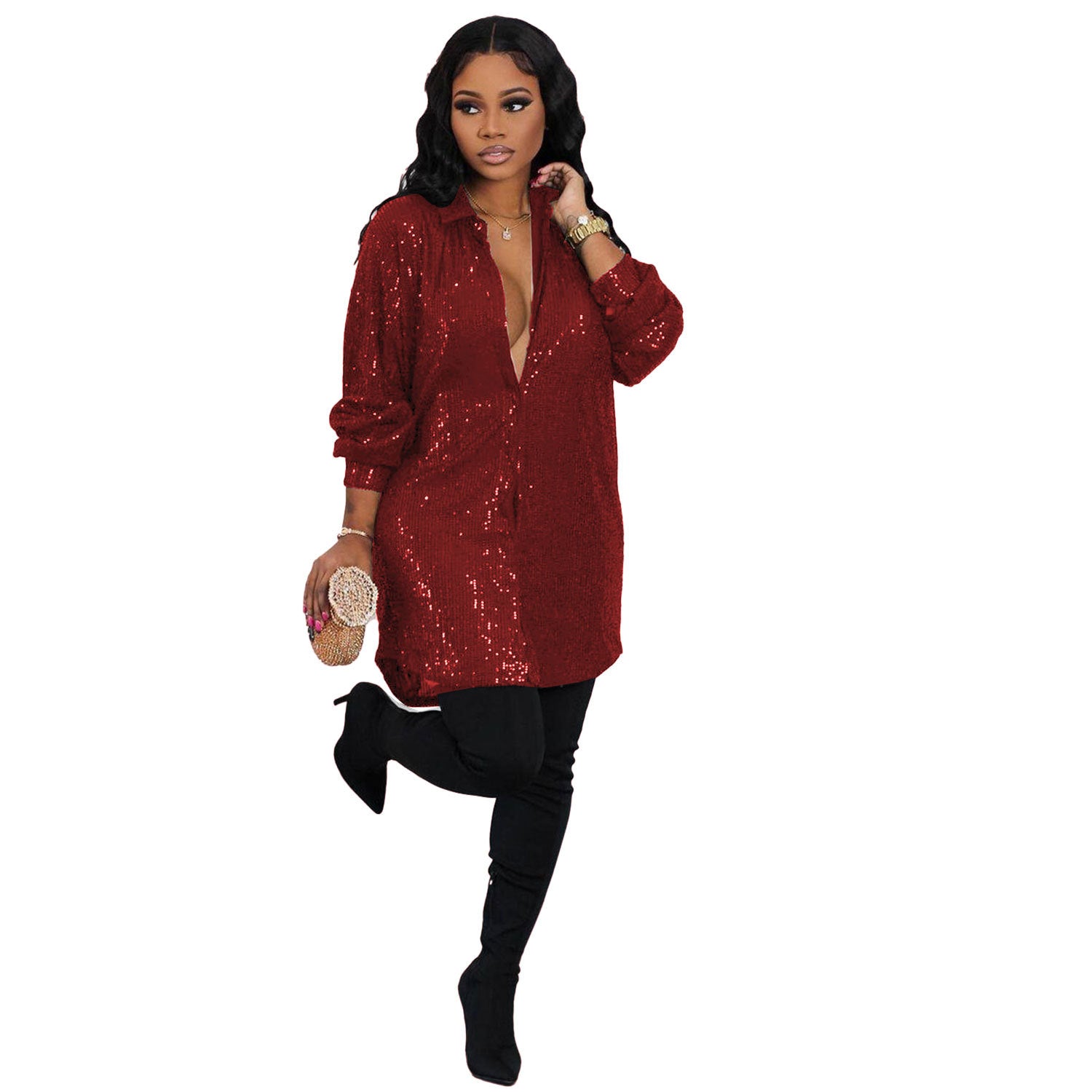 Sexy sequin shirt dress 12