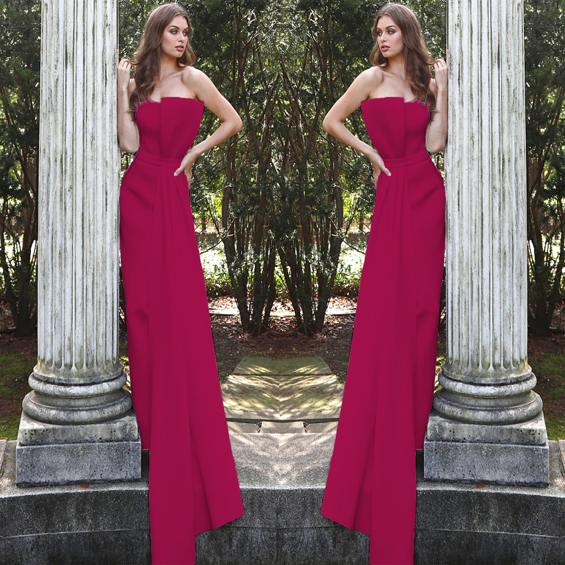 Women 's Solid Color Strapless Formal Party Elegant Jumpsuit 14