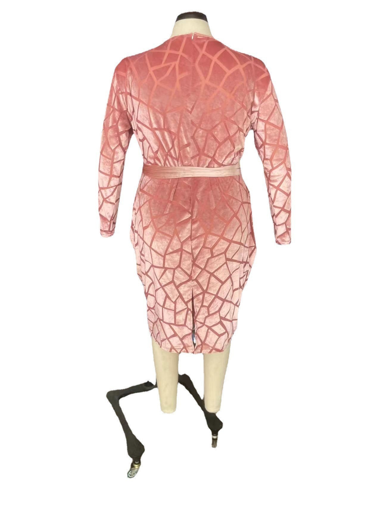 Women's Flocked Long Sleeve V-Neck Nightclub Dress 13