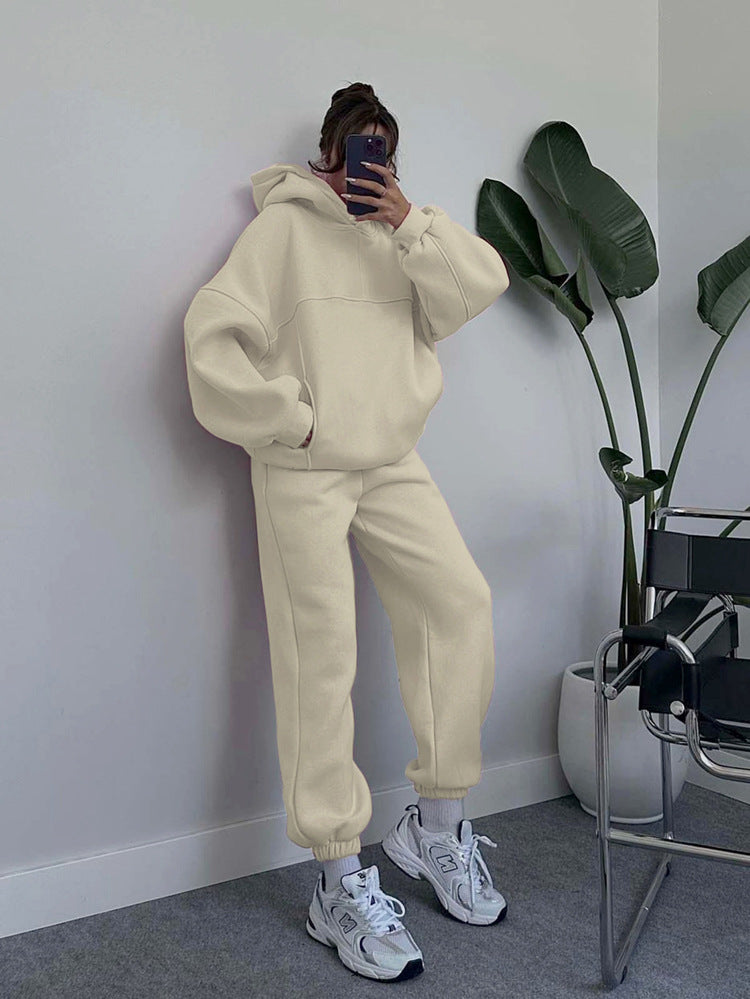 Women Solid Hoodies and Pant Casual Two-piece Set 6