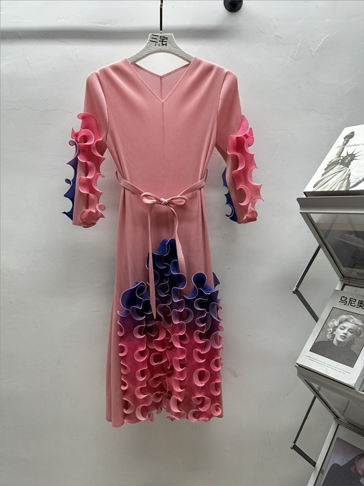 Africa Plus Size Dress Fashion Rainbow Ruffle Chic Elegant Slim Fit Midi Dress 10