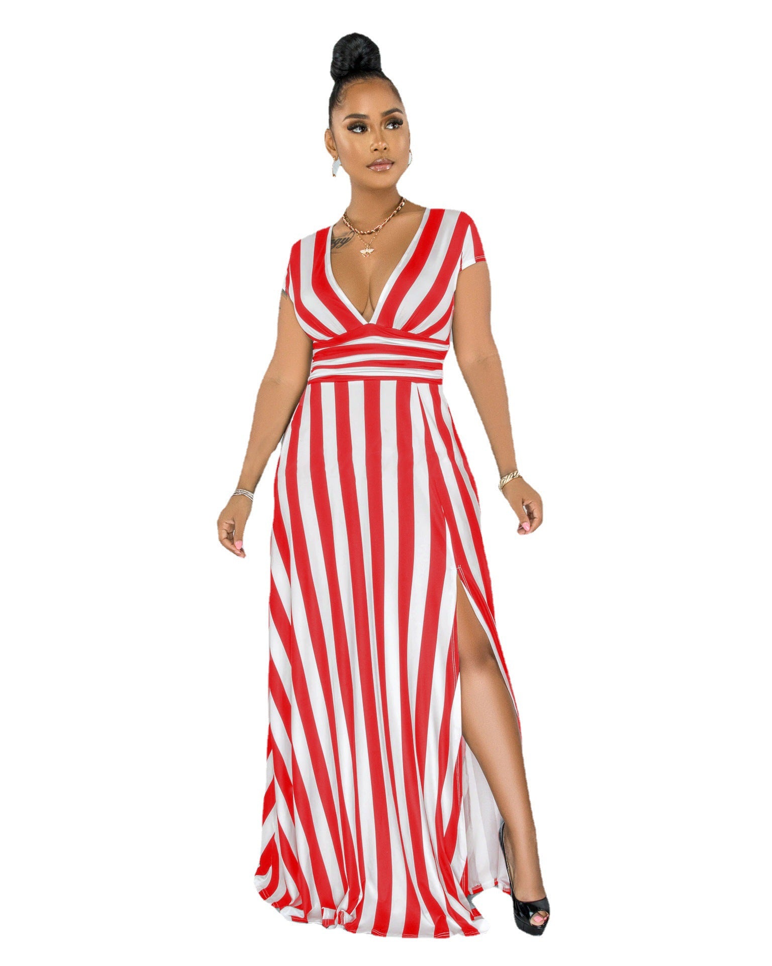women's sexy fashion striped body sculpting slit dress 8