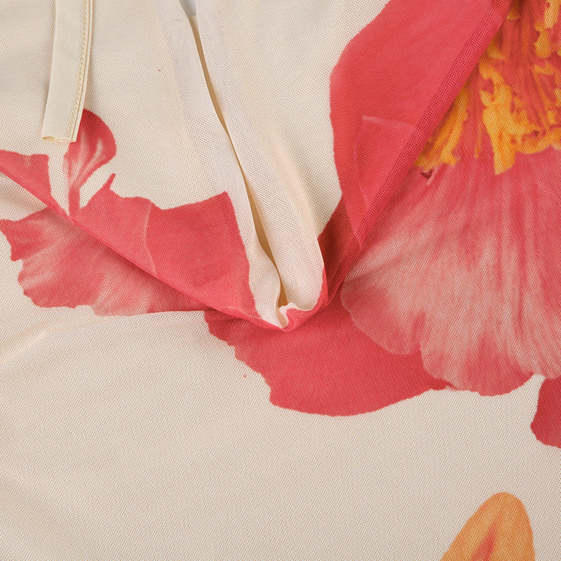 Women's sexy and elegant Holidays style printed contrasting color Halter Neck long dress 18