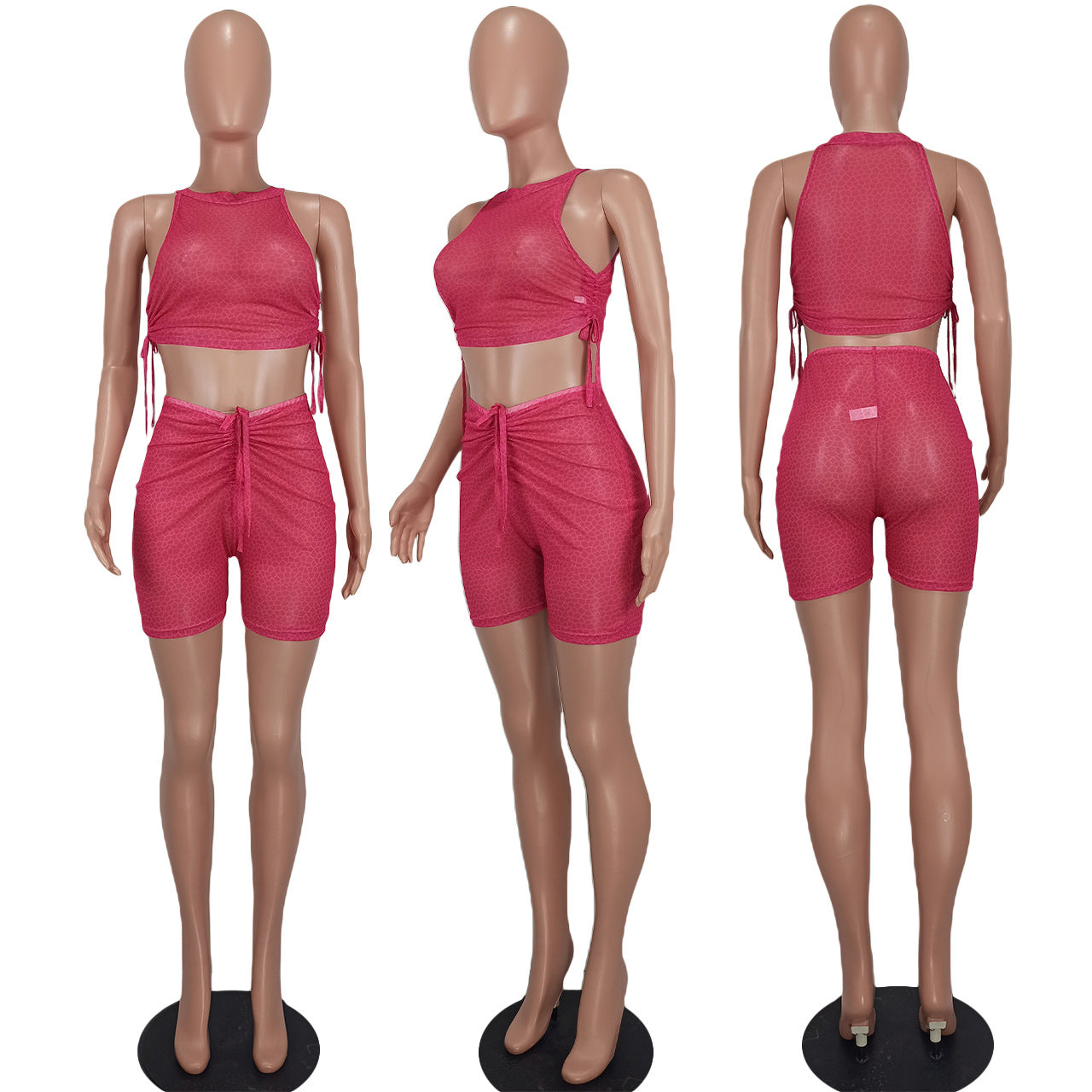 Women's Sexy Print See-Through Drawstring Dress 6