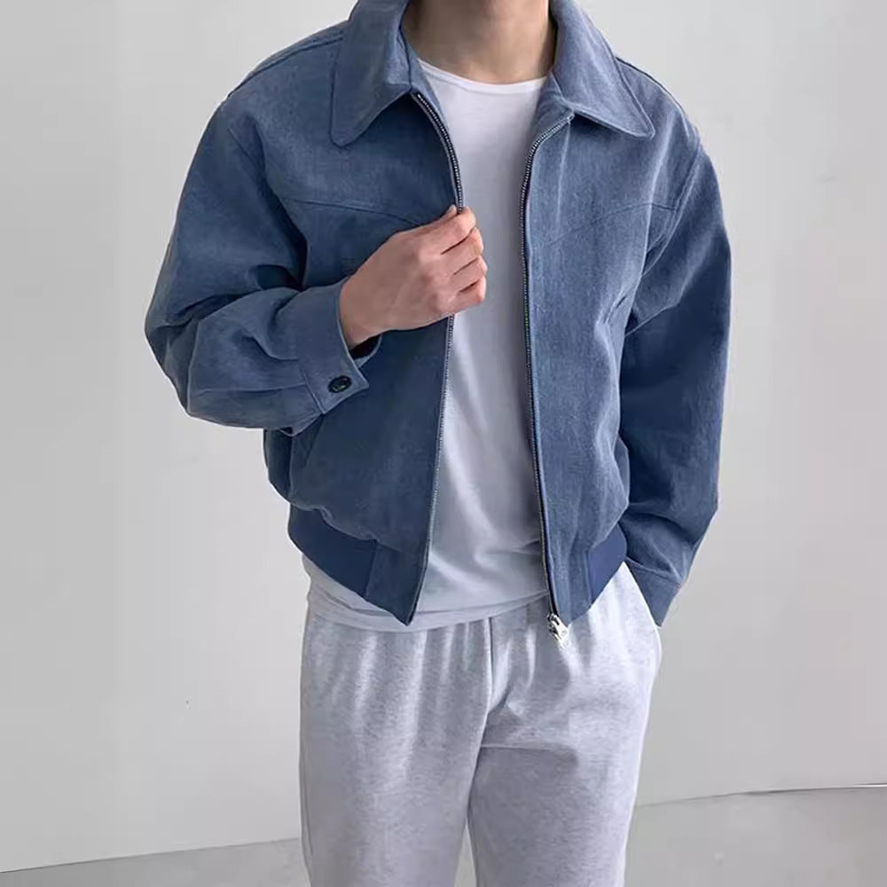 Stylish Casual Solid Color Zipper Turndown Collar Men's Jacket 6