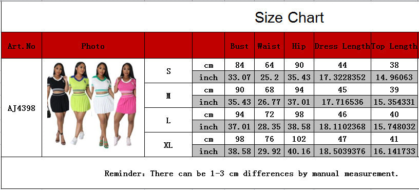 Women's Knitting Sports Pleated Skirt Cropped Short Sleeve Top Two Piece Set 11