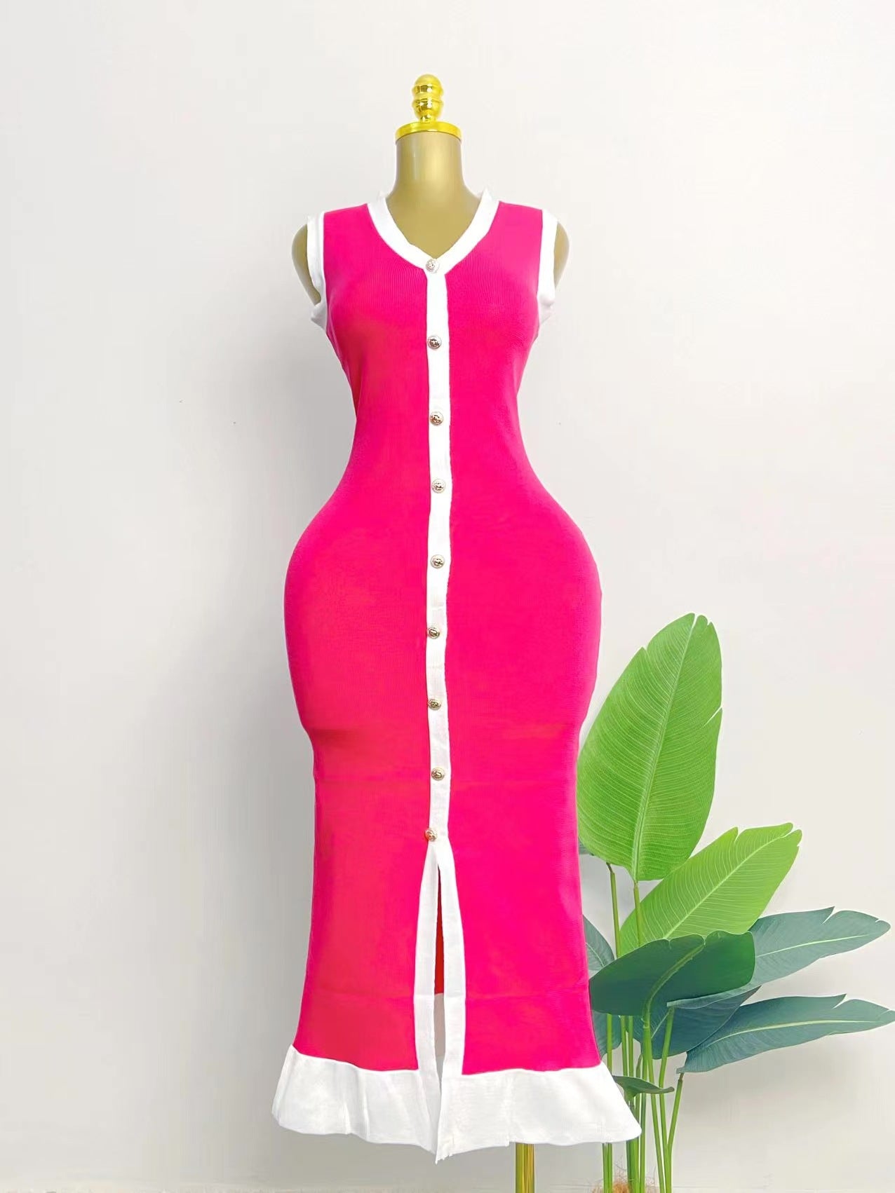 Women V-neck sleeveless contrasting sexy summer dress 3