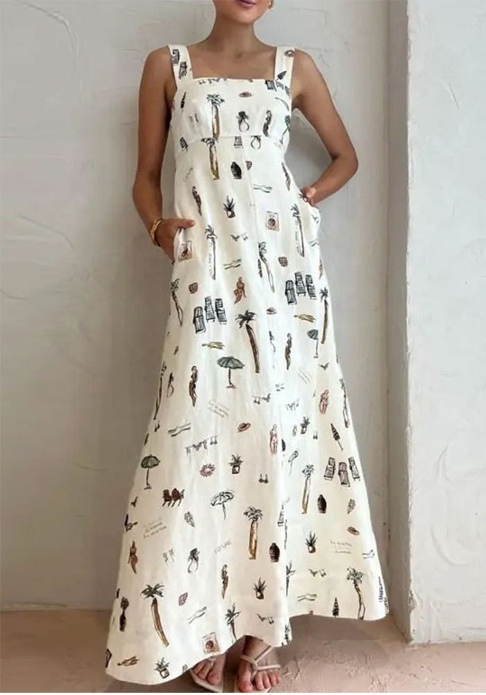 Bow Lace-Up Summer Women's Printed Strap Casual Long Dress