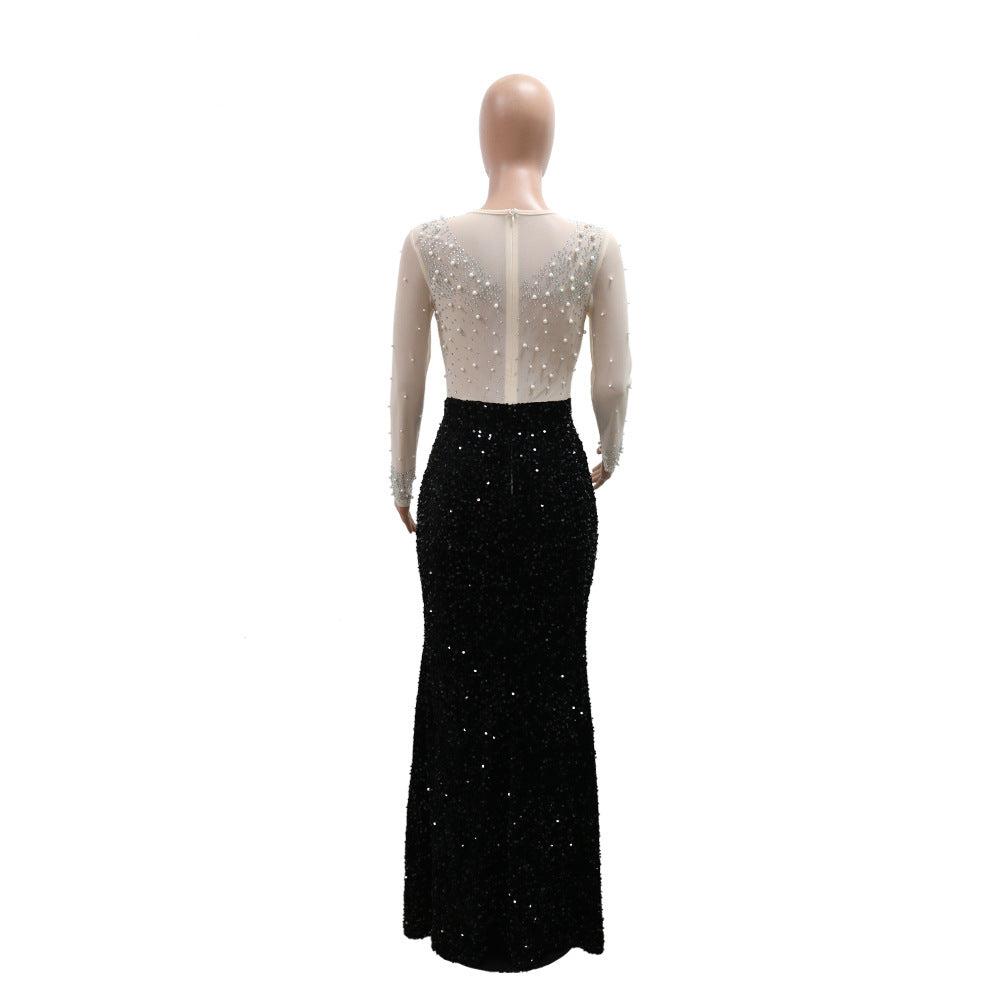 Round Neck High Slit Beaded Fashion Dress 6