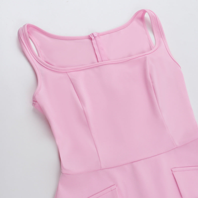 Autumn Chic Elegant Slim Square Neck Strap Bodycon Short Dress 10