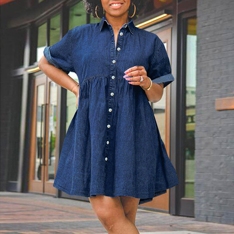 Women Denim Short Sleeve Puff Dress 3