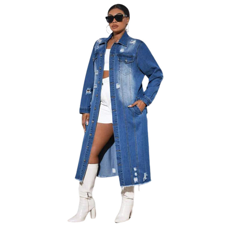 Women's Fashion Ripped Long Sleeve Denim Jacket 4