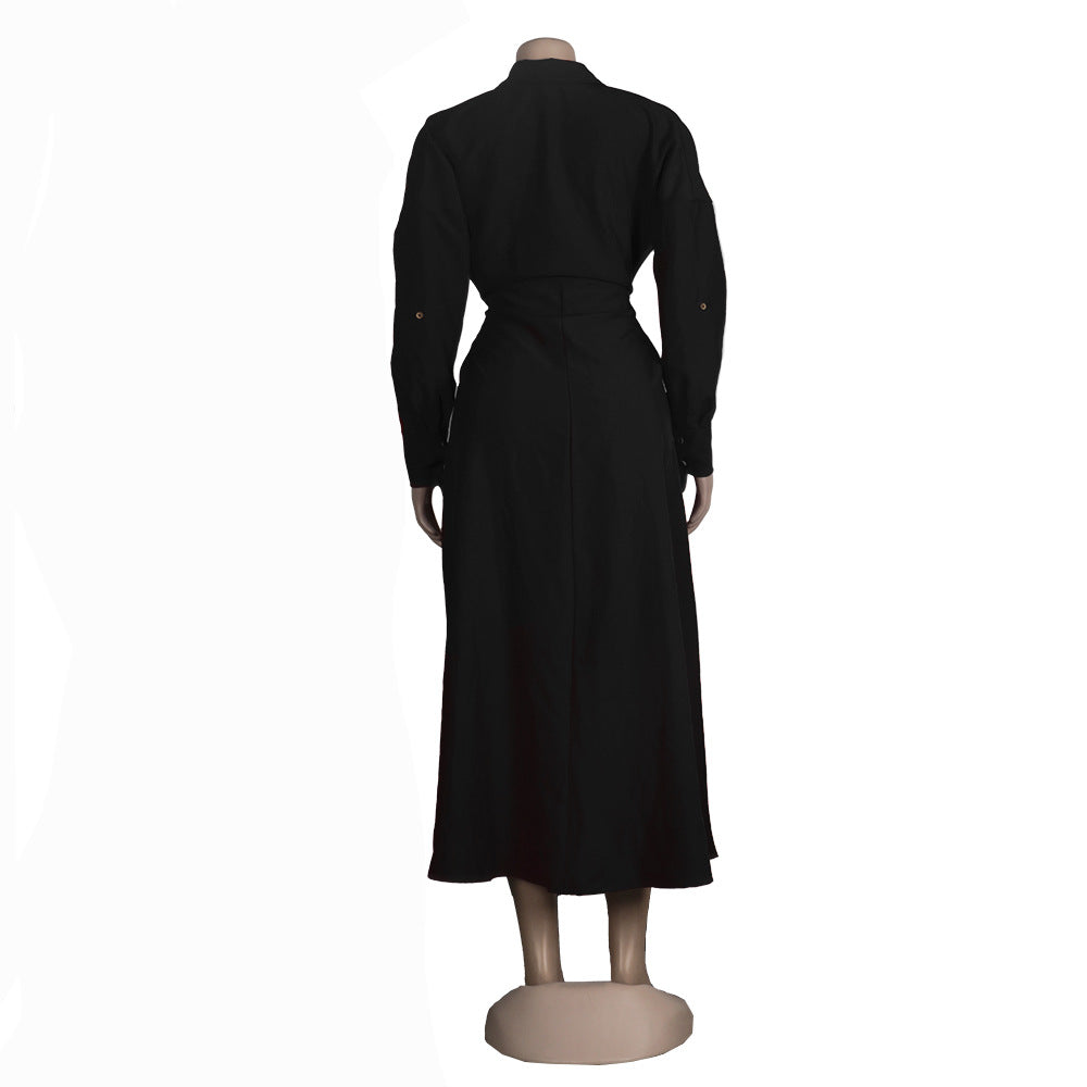 Women Sexy Lace-Up Buttoned Long-Sleeved Dress 18