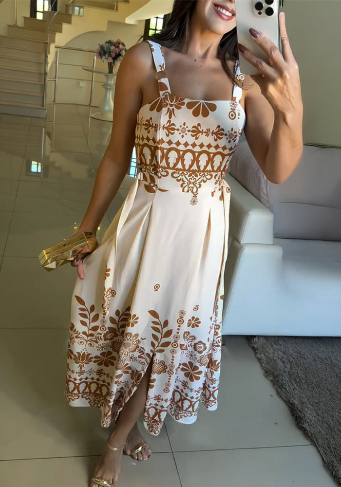 Women Square Neck Print Holidays Maxi Dress