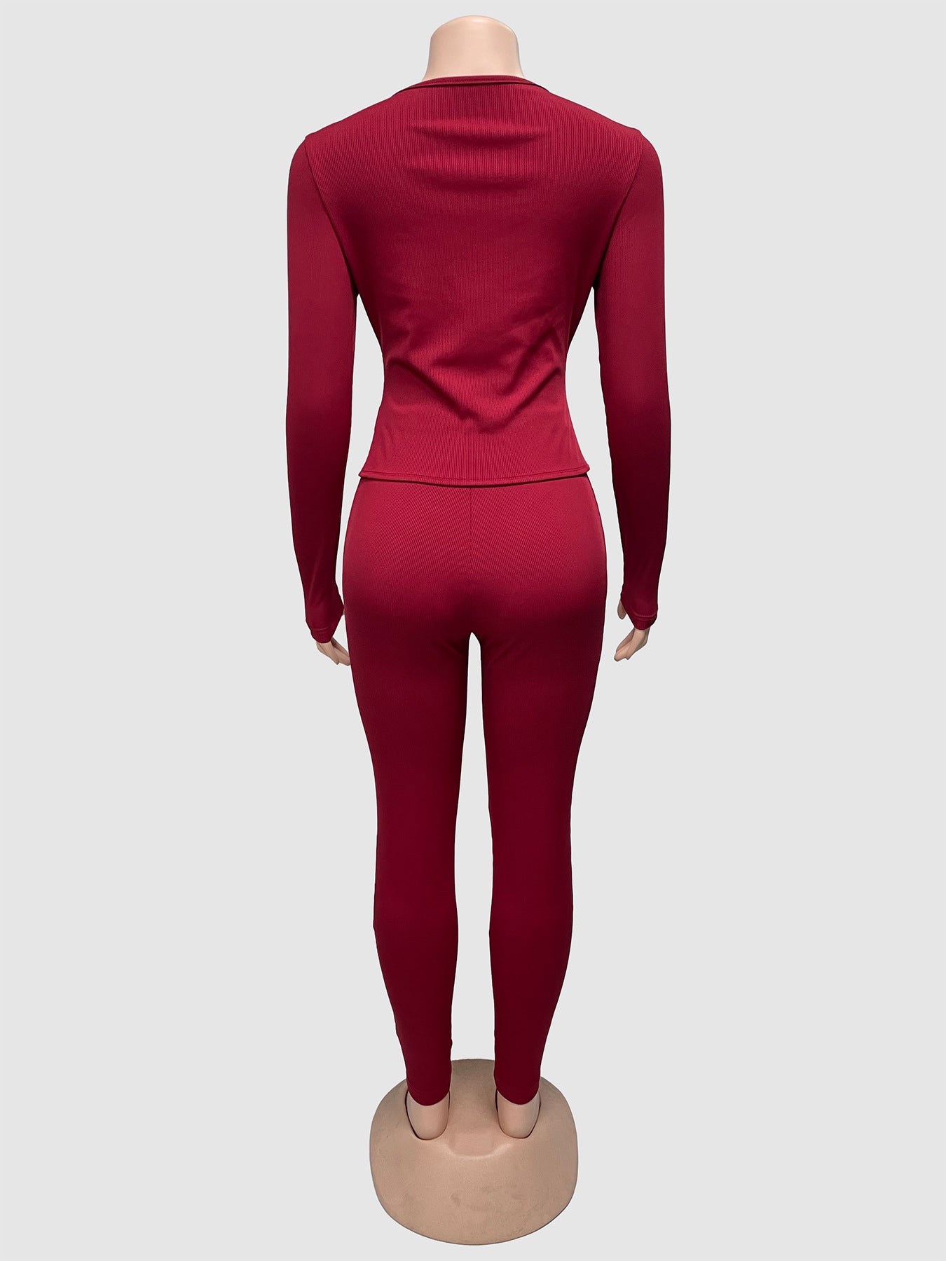 Women's Autumn Lace-Up Long Sleeve Solid Two-Piece Pants Set 10