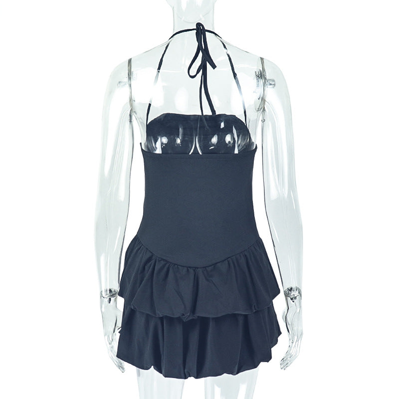 Elegant Sexy Low-Back Halter Neck Pleated A-Line Dress for Women 12