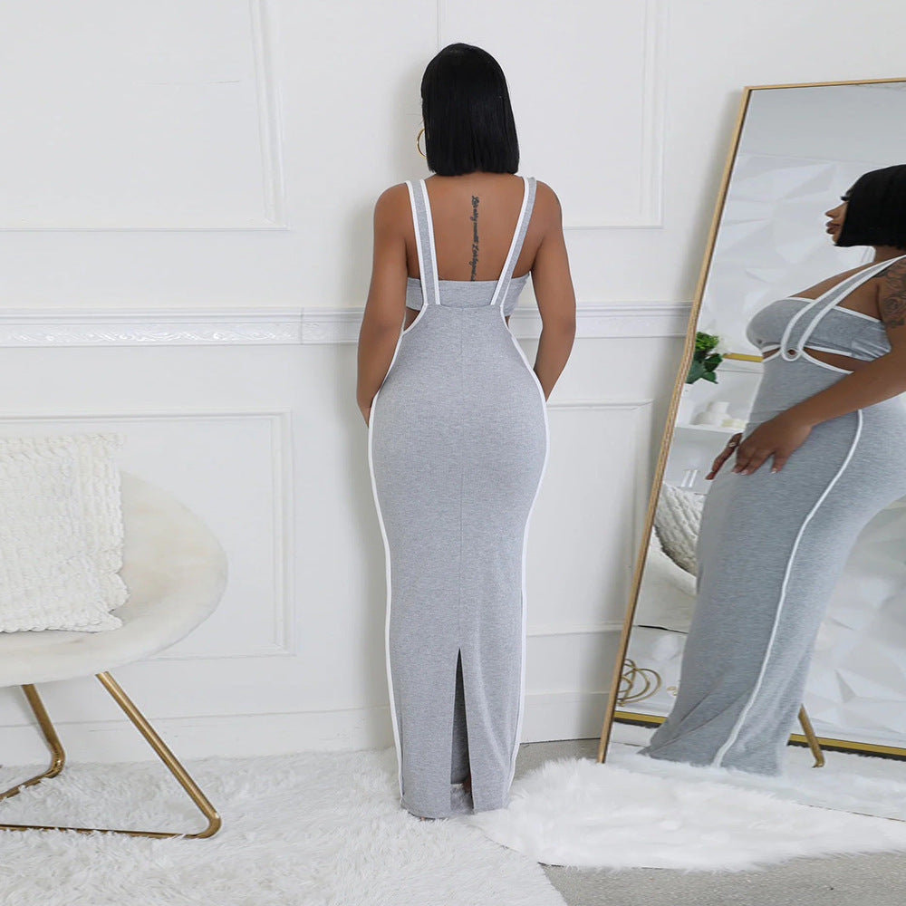 Women Sexy Suspender Bodycon Maxi Dress Solid Dress 8