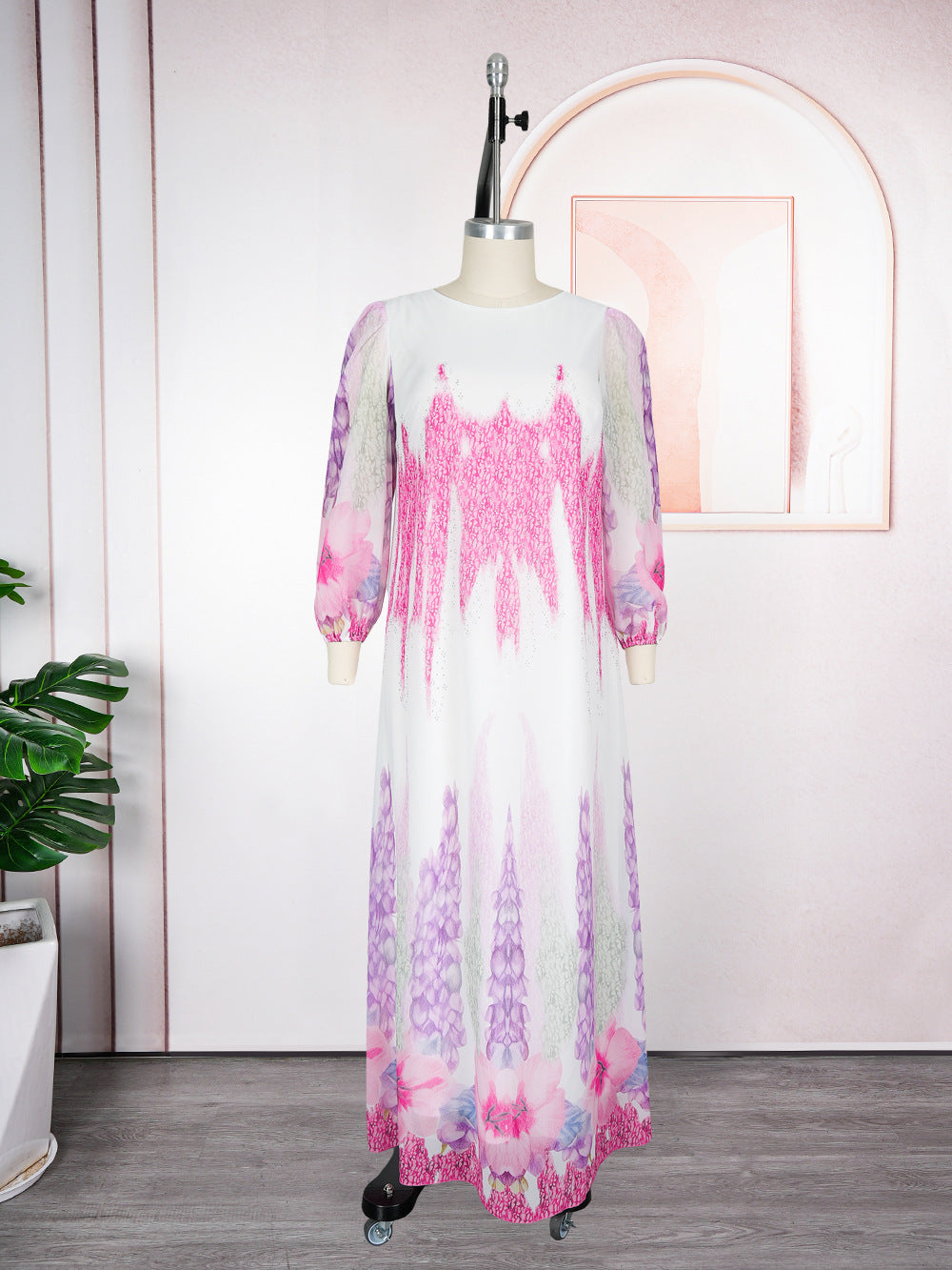 Muslim Print Chiffon Plus Size Women's Long Dress 11