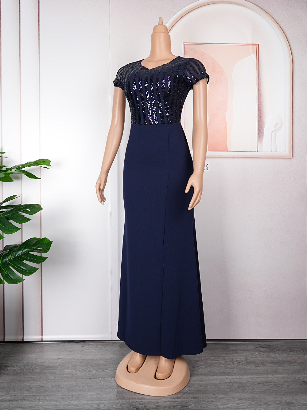 Plus Size African Dress Party Round Neck Solid Dress 18