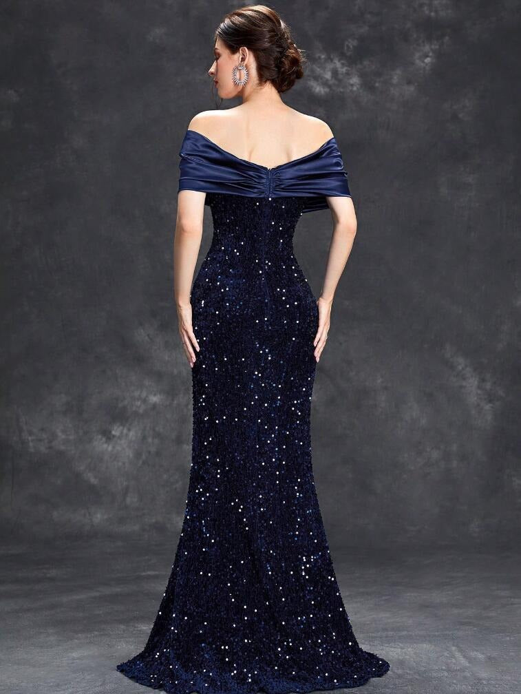 Women Off Shoulder Fishtail Sexy Sequin Party Evening Dress 6