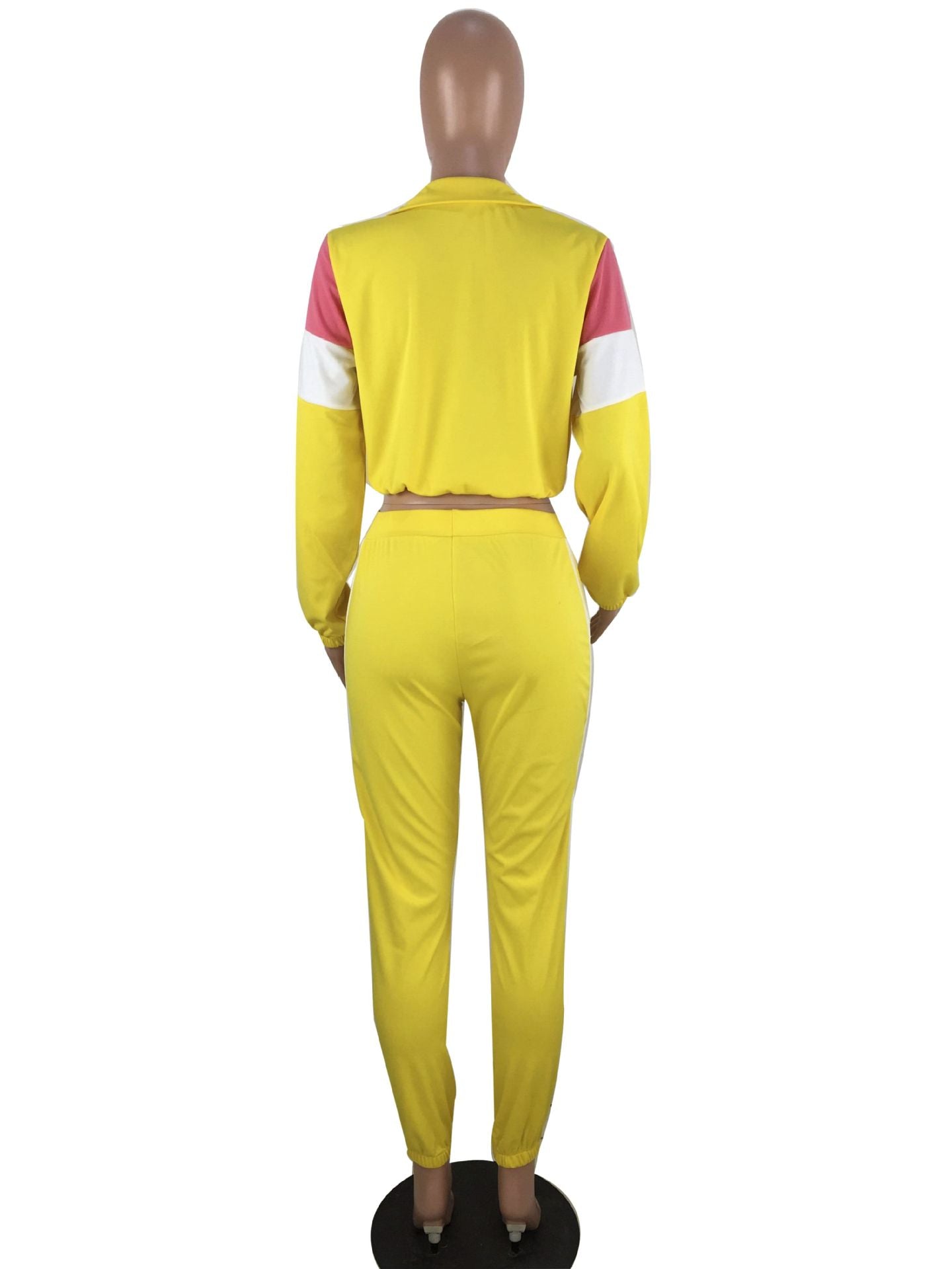 Women's Patchwork Sport Contrast Casual Tracksuit Two Piece Set 25