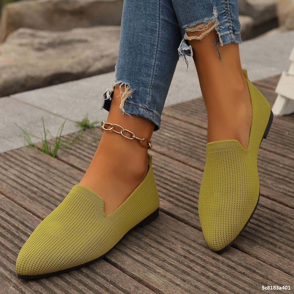 Summer Plus Size Women's Flat Pointed Toe Knit Casual Comfortable Shoes